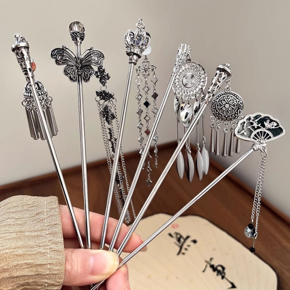 Jewelry Making Adults - Elegant Women's Hairpin โบราณเงินผีเสื้อพู่ผม Vintage สไตล์จีนโลหะเครื่องประดับอุปกรณ์เสริมผม