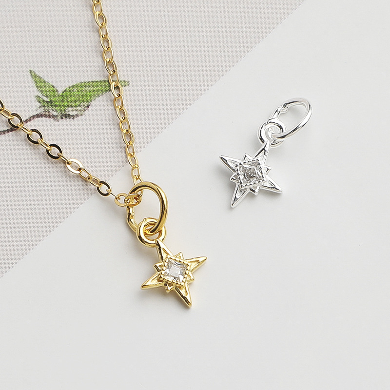 Jewelry Making In La - จี้รูปดาวเหนือเงินแท้ 925 ประดับเพชร CZ ทรงสี่เหลี่ยม จี้เงินแท้