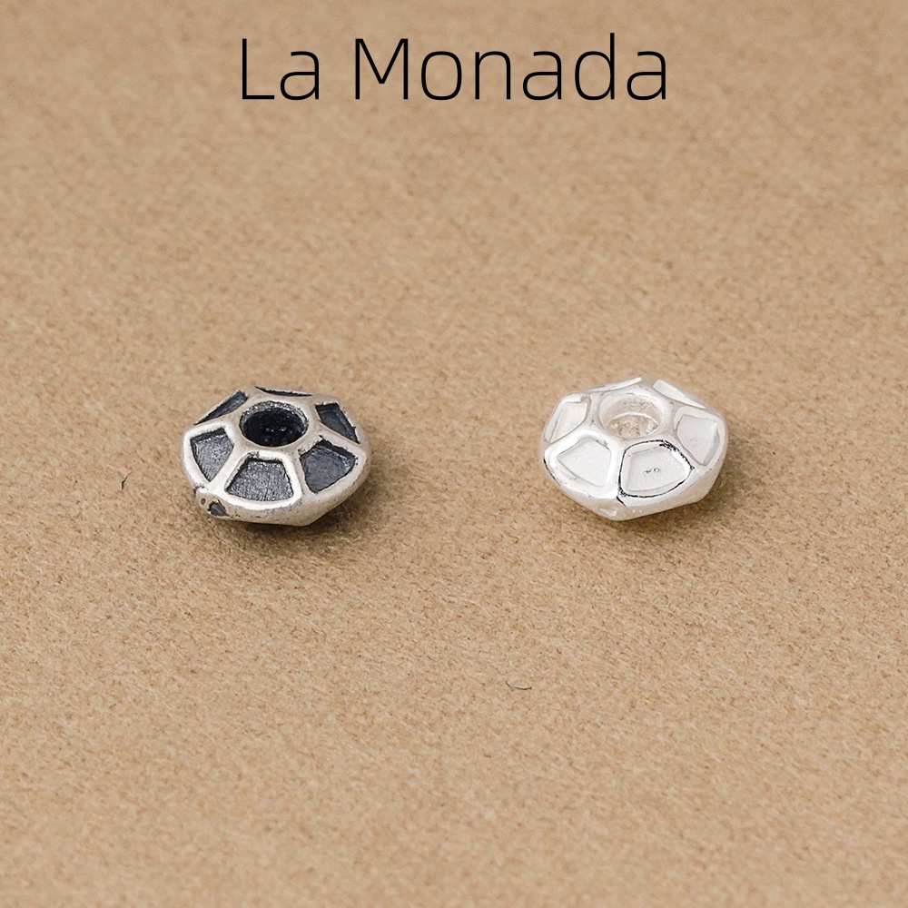 Jewelry Making In La - ลูกปัดเงิน 925 ทรงหกเหลี่ยมแบบมีร่อง ลูกปัดแบนสไตล์วินเทจโบราณ สำหรับทำสร้อยข้อมือ สร้อยคอ