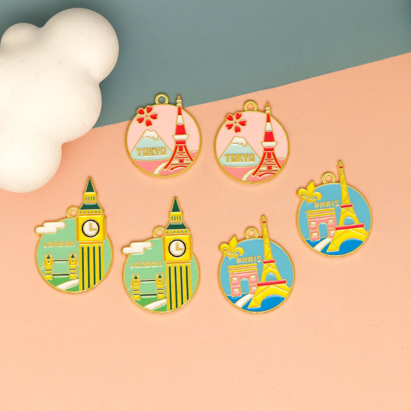 Jewelry Making Tokyo - จี้เคลือบสีสันสดใส 10 ชิ้น รูปสถานที่สำคัญของเมือง โตเกียวทาวเวอร์ บิ๊กเบน