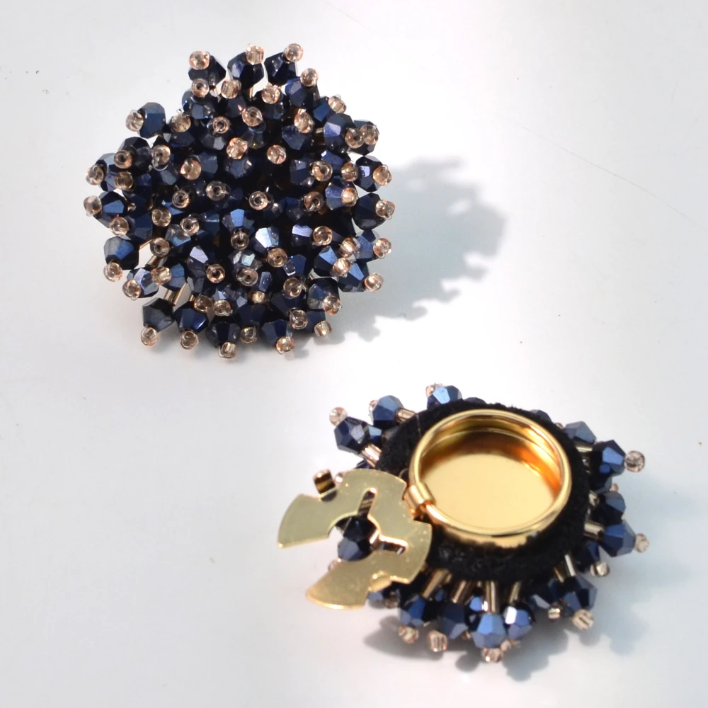 Jewelry Making Adults - ตัวครอบกระดุมแบบหรูหรา 2 ชิ้น ทำด้วยมือ ประดับด้วยลูกปัดคริสตัล สำหรับผู้หญิง
