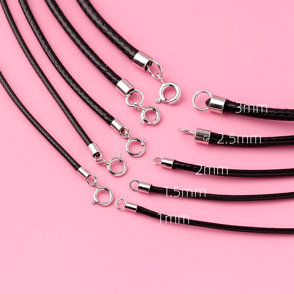 Jewelry Making In La - เชือกสร้อยคอหนังถักสีดำเงินแท้ 925 พร้อมตัวล็อคแบบสปริง สำหรับทำเครื่องประดับ DIY