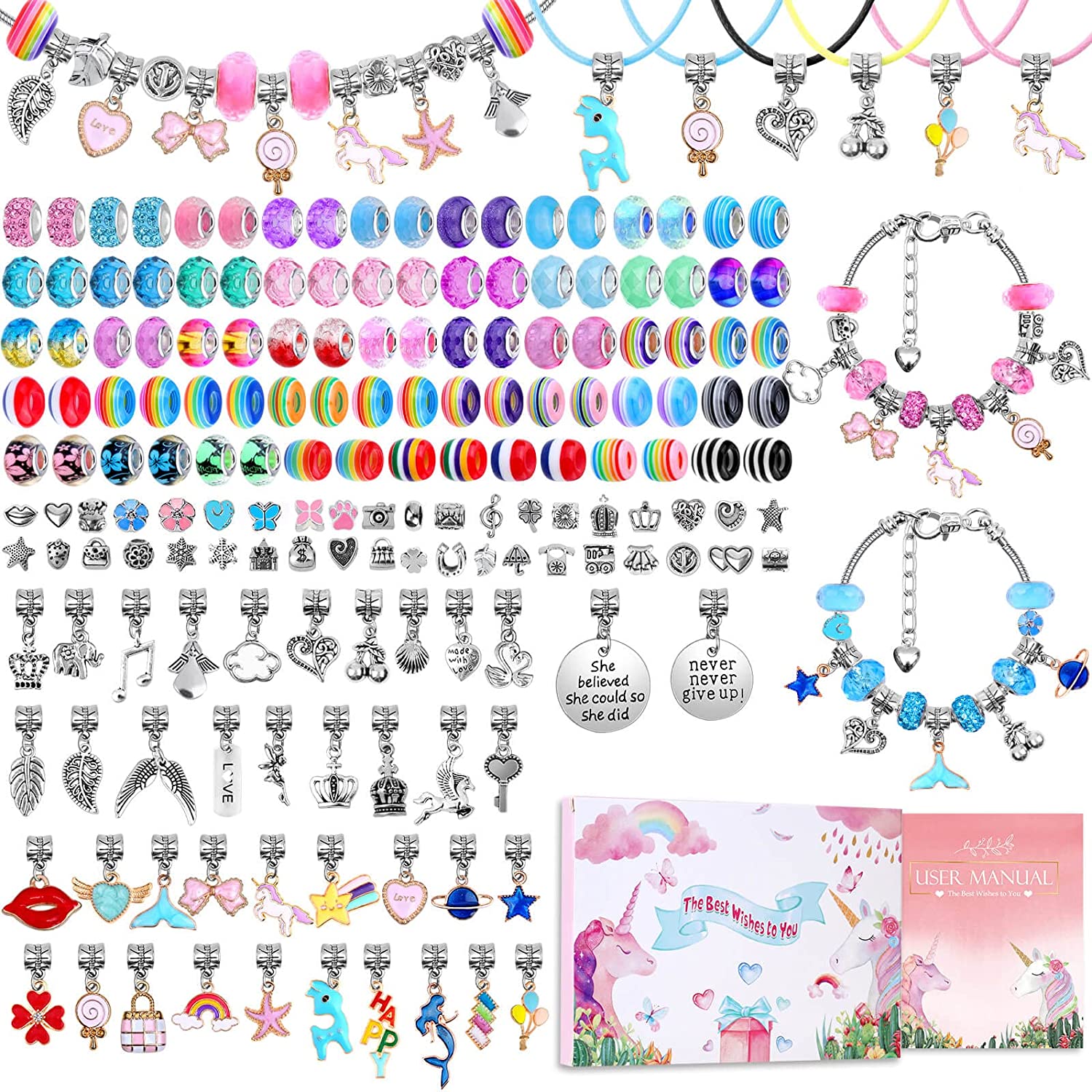Jewelry Making Kits For Girls - ชุดทำสร้อยข้อมือเสน่ห์อุปกรณ์ทำเครื่องประดับ DIY ลูกปัดงานฝีมือนางเงือกยูนิคอร์นชุดของขวัญแฮนด์เมดสำหรับเด็กผู้หญิงวัยรุ่น