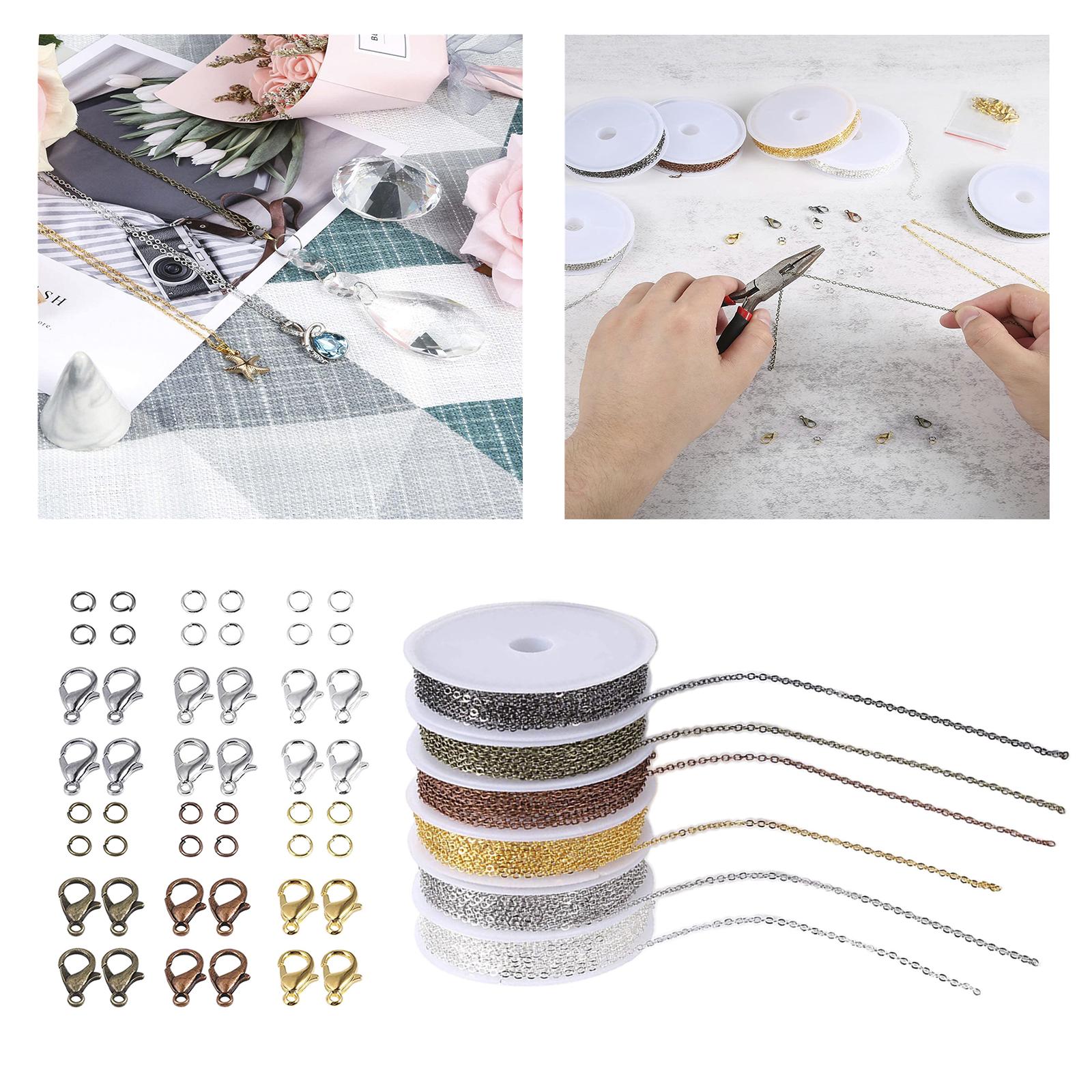 Chain Roll Cable - ชุดอุปกรณ์ทำสร้อยคอ DIY ประกอบด้วยโซ่เชื่อมแบบสายเคเบิล 6 ม้วน ตัวล็อคแบบก้ามปู