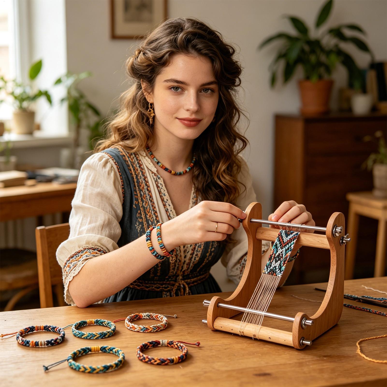 Jewelry Making Machine - เครื่องถักลูกปัดไม้แบบปรับได้ 1 ชิ้น สำหรับทำสร้อยข้อมือและสร้อยคอ เครื่องถักลูกปัดแบบแนวตั้ง อุปกรณ์ถักลูกปัดทำมือ